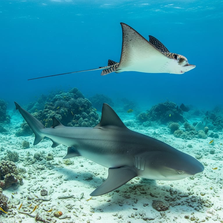 Rykliai ir spinduliai priklauso tai pačiai taksonominei grupei: elasmobranchs. (Nuotrauka: IA).